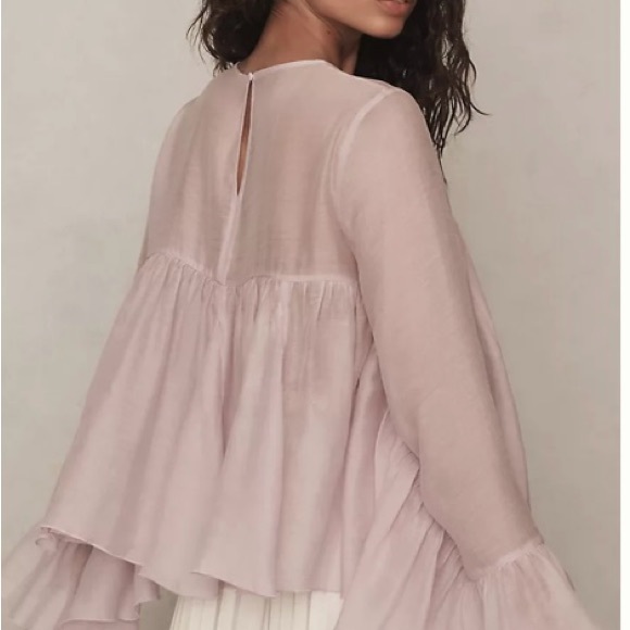 Anthropologie Godet Boho Babydoll Sheer Ruffle Blouse Purple Lavender Size Large - Picture 5 of 15